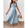 imageOYOANGLE Womens Maternity Short Sleeve Midi Dress Deep V Neck Flowy Pregnancy Long DressesBlue