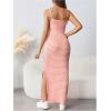 imageOYOANGLE Womens Maternity Striped Fitted Tank Dress Spaghetti Strap Split Hem Knitted Pregnancy Maxi DressesPink