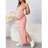 imageOYOANGLE Womens Maternity Striped Fitted Tank Dress Spaghetti Strap Split Hem Knitted Pregnancy Maxi DressesPink