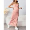 imageOYOANGLE Womens Maternity Striped Fitted Tank Dress Spaghetti Strap Split Hem Knitted Pregnancy Maxi DressesPink