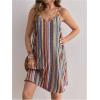 imageOYOANGLE Womens Maternity Striped Print Boho Cami Dress Spaghetti Strap V Neck Backless Loose Short DressesMulticolor