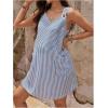 imageOYOANGLE Womens Maternity Striped Print Dress V Neck Sleeveless Casual Pregnancy Short Tank Dresses with PocketsBlue and White