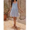 imageOYOANGLE Womens Maternity Striped Print Dress V Neck Sleeveless Casual Pregnancy Short Tank Dresses with PocketsBlue and White