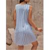 imageOYOANGLE Womens Maternity Striped Print Dress V Neck Sleeveless Casual Pregnancy Short Tank Dresses with PocketsBlue and White