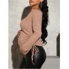 imageOYOANGLE Womens Maternity Textured Long Sleeve Off The Shoulder Tee Shirt Drawstring Side Long Tee TopsApricot