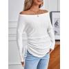 imageOYOANGLE Womens Maternity Textured Long Sleeve Off The Shoulder Tee Shirt Drawstring Side Long Tee TopsWhite