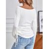 imageOYOANGLE Womens Maternity Textured Long Sleeve Off The Shoulder Tee Shirt Drawstring Side Long Tee TopsWhite