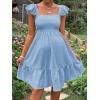 imageOYOANGLE Womens Maternity Tie Backless Ruffle Trim Short Sleeve Square Neck A Line Dress Solid Plain Flared DressesLight Blue