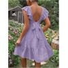imageOYOANGLE Womens Maternity Tie Backless Ruffle Trim Short Sleeve Square Neck A Line Dress Solid Plain Flared DressesLilac Purple