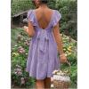 imageOYOANGLE Womens Maternity Tie Backless Ruffle Trim Short Sleeve Square Neck A Line Dress Solid Plain Flared DressesLilac Purple