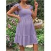 imageOYOANGLE Womens Maternity Tie Backless Ruffle Trim Short Sleeve Square Neck A Line Dress Solid Plain Flared DressesLilac Purple