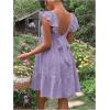 imageOYOANGLE Womens Maternity Tie Backless Ruffle Trim Short Sleeve Square Neck A Line Dress Solid Plain Flared DressesLilac Purple