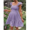 imageOYOANGLE Womens Maternity Tie Backless Ruffle Trim Short Sleeve Square Neck A Line Dress Solid Plain Flared DressesLilac Purple