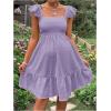 imageOYOANGLE Womens Maternity Tie Backless Ruffle Trim Short Sleeve Square Neck A Line Dress Solid Plain Flared DressesLilac Purple