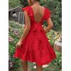 imageOYOANGLE Womens Maternity Tie Backless Ruffle Trim Short Sleeve Square Neck A Line Dress Solid Plain Flared DressesRed Solid