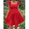 imageOYOANGLE Womens Maternity Tie Backless Ruffle Trim Short Sleeve Square Neck A Line Dress Solid Plain Flared DressesRed Solid