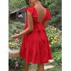 imageOYOANGLE Womens Maternity Tie Backless Ruffle Trim Short Sleeve Square Neck A Line Dress Solid Plain Flared DressesRed Solid