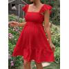 imageOYOANGLE Womens Maternity Tie Backless Ruffle Trim Short Sleeve Square Neck A Line Dress Solid Plain Flared DressesRed Solid