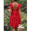 imageOYOANGLE Womens Maternity Tie Backless Ruffle Trim Short Sleeve Square Neck A Line Dress Solid Plain Flared DressesRed Solid