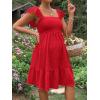 imageOYOANGLE Womens Maternity Tie Backless Ruffle Trim Short Sleeve Square Neck A Line Dress Solid Plain Flared DressesRed Solid