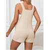 imageOYOANGLE Womens Maternity Tie Knot Wide Strap Suspender Overall Shorts Jumpsuit Sleeveless Romper with PocketApricot