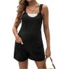 imageOYOANGLE Womens Maternity Tie Knot Wide Strap Suspender Overall Shorts Jumpsuit Sleeveless Romper with PocketBlack