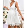 imageOYOANGLE Womens Maternity Tie Shoulder V Neck Belted Dress Sleeveless Backless Mesh Flared Short DressesWhite