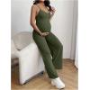imageOYOANGLE Womens Maternity V Neck Spaghetti Strap Ribbed Knit Long Pants JumpsuitsArmy Green