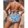 imageOYOANGLE Womens Plus Size 2 Piece Boho Printed Bikini Swimsuit Triangle Halter Bathing Suit High Waisted SwimwearBlue and White