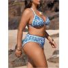 imageOYOANGLE Womens Plus Size 2 Piece Boho Printed Bikini Swimsuit Triangle Halter Bathing Suit High Waisted SwimwearBlue and White