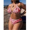 imageOYOANGLE Womens Plus Size 2 Piece Boho Printed Bikini Swimsuit Triangle Halter Bathing Suit High Waisted SwimwearRed