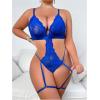imageOYOANGLE Womens Plus Size 2 Piece Embroidery Lace Robe with Teddy Babydoll Bodysuit Lingerie SetRoyal Blue