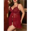 imageOYOANGLE Womens Plus Size 2 Piece Lace Sheer Open Front Underwire Chemise Nightdress with Panty Lingerie SetBurgundy