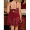 imageOYOANGLE Womens Plus Size 2 Piece Lace Sheer Open Front Underwire Chemise Nightdress with Panty Lingerie SetBurgundy