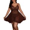 imageOYOANGLE Womens Plus Size 2 Piece Lace Sheer Open Front Underwire Chemise Nightdress with Panty Lingerie SetCoffee Brown