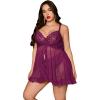 imageOYOANGLE Womens Plus Size 2 Piece Lace Sheer Open Front Underwire Chemise Nightdress with Panty Lingerie SetPurple