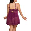 imageOYOANGLE Womens Plus Size 2 Piece Lace Sheer Open Front Underwire Chemise Nightdress with Panty Lingerie SetPurple