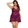 imageOYOANGLE Womens Plus Size 2 Piece Lace Sheer Open Front Underwire Chemise Nightdress with Panty Lingerie SetPurple