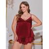 imageOYOANGLE Womens Plus Size 2 Piece Pajama Satin Lace Trim Cami Top and Shorts Sleepwear SetRed