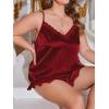 imageOYOANGLE Womens Plus Size 2 Piece Pajama Satin Lace Trim Cami Top and Shorts Sleepwear SetRed
