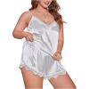 imageOYOANGLE Womens Plus Size 2 Piece Pajama Satin Lace Trim Cami Top and Shorts Sleepwear SetWhite
