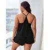 imageOYOANGLE Womens Plus Size 2 Piece Pajama Set Floral Lace Cami Tank Top and Shorts Set SleepwearBlack Lace