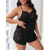 imageOYOANGLE Womens Plus Size 2 Piece Pajama Set Floral Lace Cami Tank Top and Shorts Set SleepwearBlack Lace