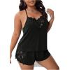 imageOYOANGLE Womens Plus Size 2 Piece Pajama Set Floral Lace Cami Tank Top and Shorts Set SleepwearBlack Lace