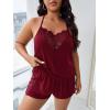 imageOYOANGLE Womens Plus Size 2 Piece Pajama Set Floral Lace Cami Tank Top and Shorts Set SleepwearBurgundy