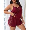imageOYOANGLE Womens Plus Size 2 Piece Pajama Set Floral Lace Cami Tank Top and Shorts Set SleepwearBurgundy