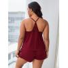 imageOYOANGLE Womens Plus Size 2 Piece Pajama Set Floral Lace Cami Tank Top and Shorts Set SleepwearBurgundy