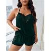 imageOYOANGLE Womens Plus Size 2 Piece Pajama Set Floral Lace Cami Tank Top and Shorts Set SleepwearDeep Green