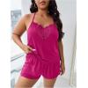 imageOYOANGLE Womens Plus Size 2 Piece Pajama Set Floral Lace Cami Tank Top and Shorts Set SleepwearHot Pink