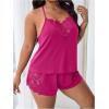 imageOYOANGLE Womens Plus Size 2 Piece Pajama Set Floral Lace Cami Tank Top and Shorts Set SleepwearHot Pink
